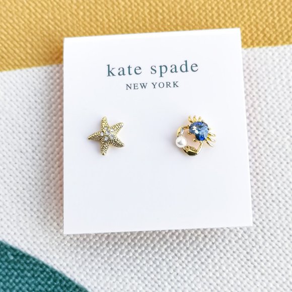 Kate Spade Blue Sea Star Starfish And Crab Stud Earrings NEW
